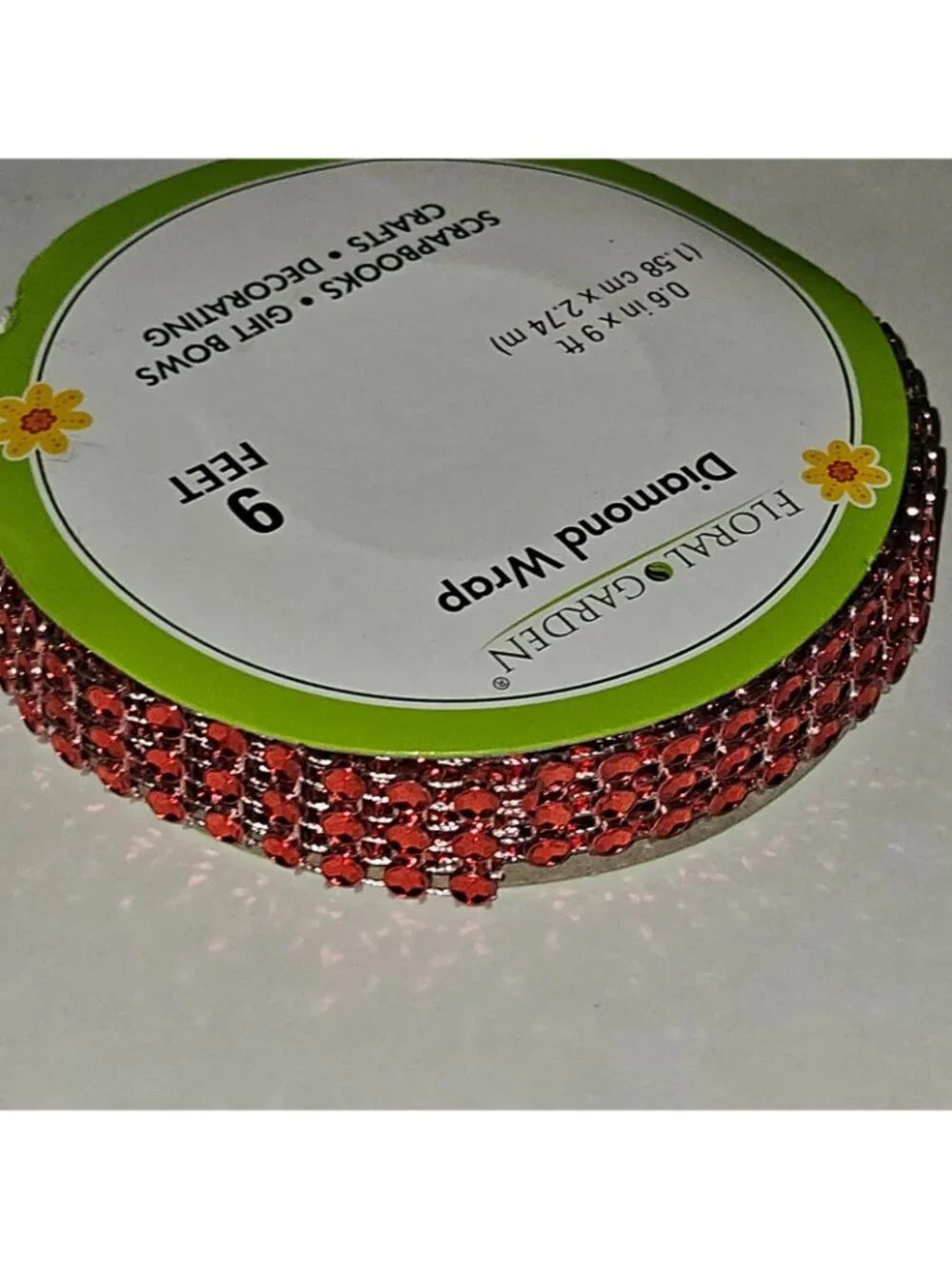 Floral Garden Diamond Wrap Ribbon Red Rhinestone 0.6